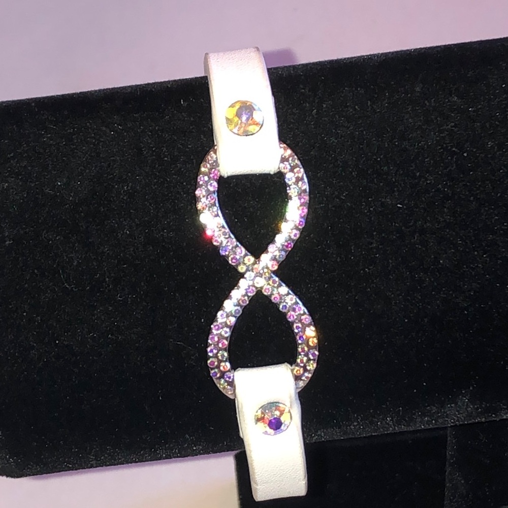Crystal Infinity White Faux Leather Boho Bracelet
